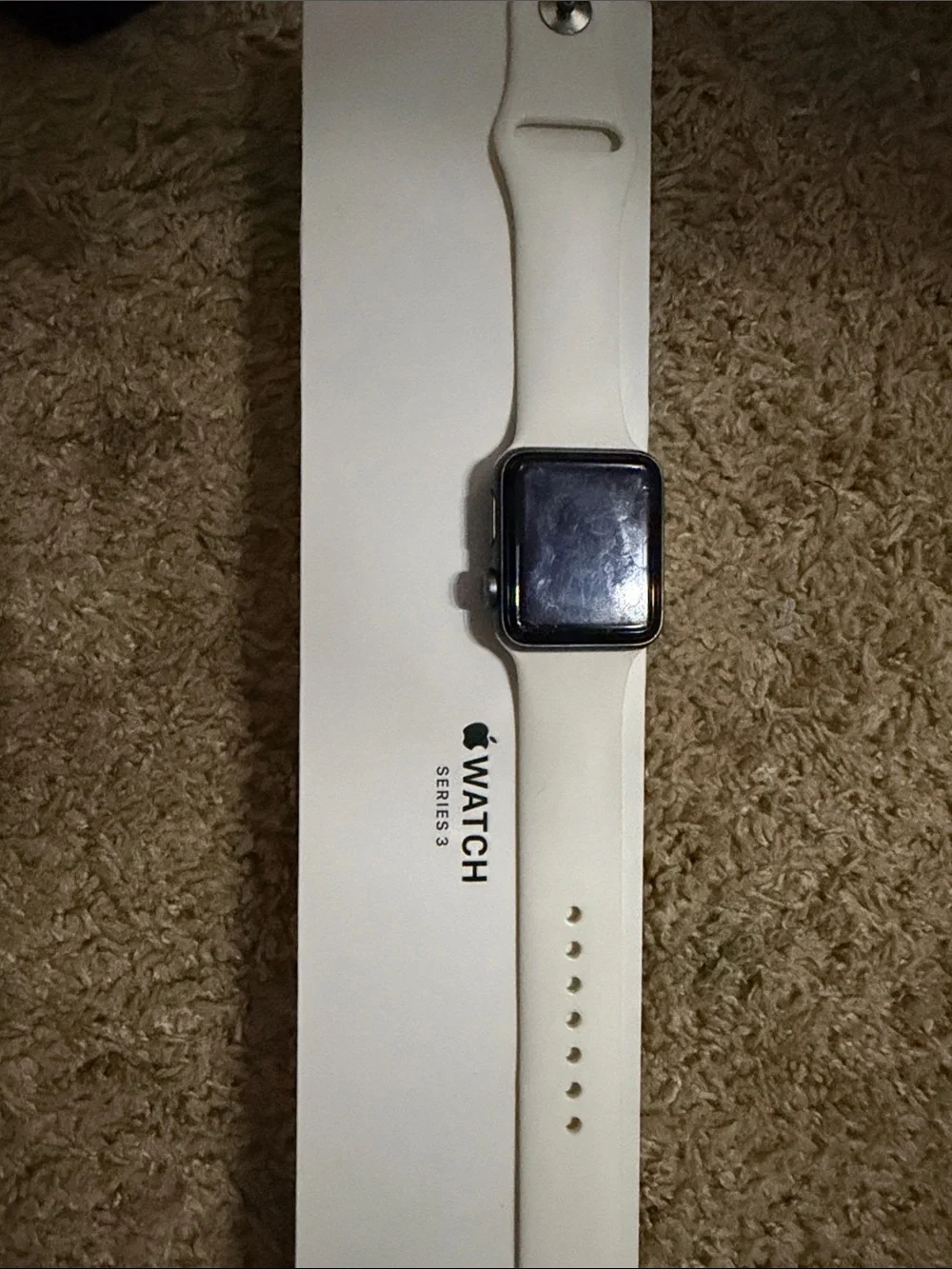 Apple Watch Series 3 Black Case with White Sport Band with box and charger